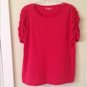 Cato Red Ruched Sleeve Tee